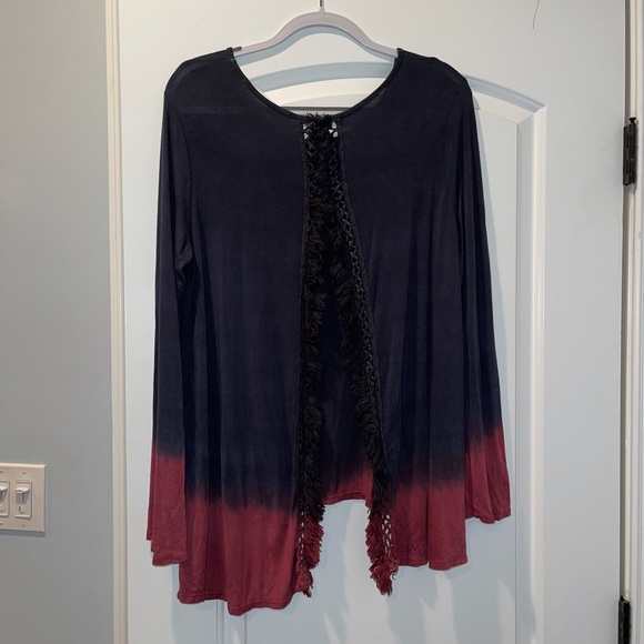 Vintage Havana ombré long bell sleeve fringe open back - Picture 2 of 4